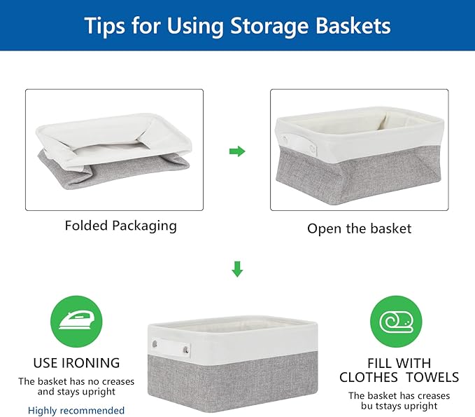 Bidtakay Small Storage Baskets for Organizing [4-Pack] Fabric Storage Bins for Baby Organizer Shelf Baskets for Nursery Stora