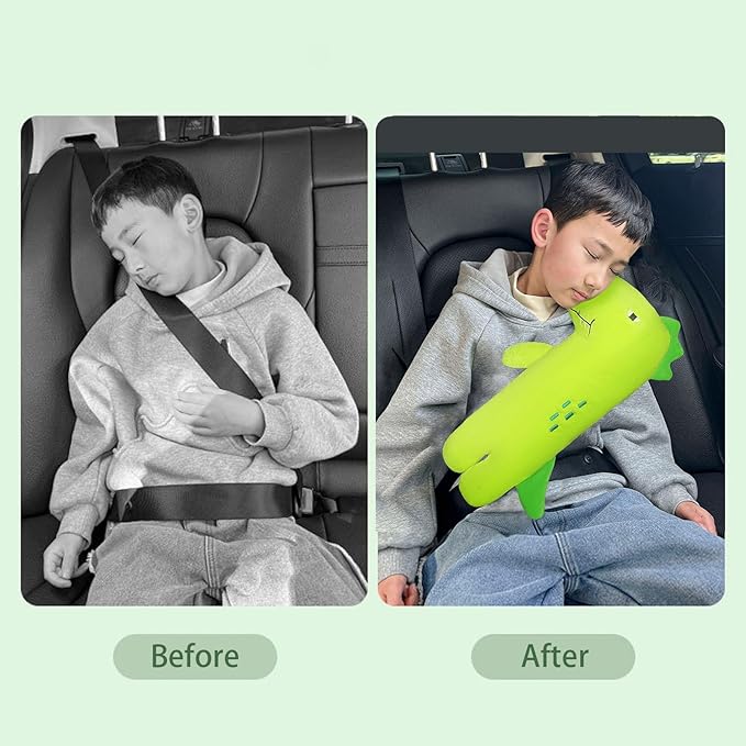 Car Pillow for Kids, Dinosaur Seat Belt Cover, Seatbelt Adjuster for Kids Car Seatbelt Covers, Vehicle Shoulder Pads, Seatbelt Cushion for Kids, Seat Strap Pillows Kids (Green)