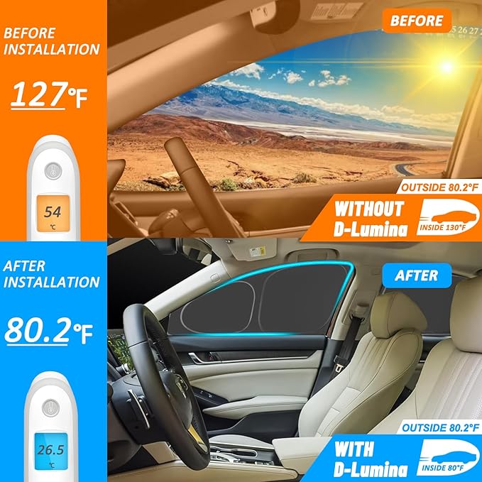 D-Lumina Rear ＆ Side Window Sun Shade for 2018 2019 2020 2021 2022 2023 2024 Toyo-ta Camry Accessories, Windshield Sunshade Sun Visor Protector Blocks UV Rays Heat, Foldable 2 Layers 210T Material