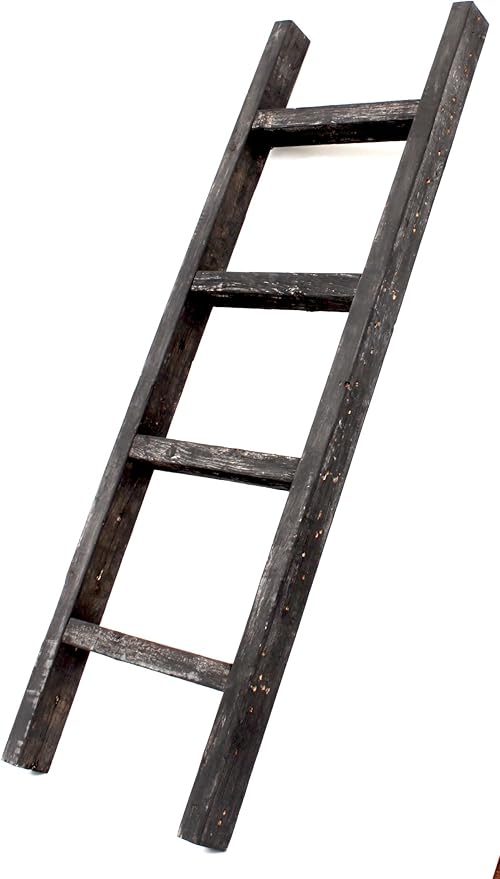BARNWOODUSA Rustic Decorative Ladder - 100% Upcycled Wood (48" x 12" x 1.5", Smoky Black)