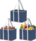 VENO 3 Pack Reusable Grocery Bags, Shopping Bags for groceries, Utility Tote with Handles and Hard Bottom, Foldable Shopping Cart Organizer, Heavy-Duty (Dark Blue, 6 Gallon-3 Pack)