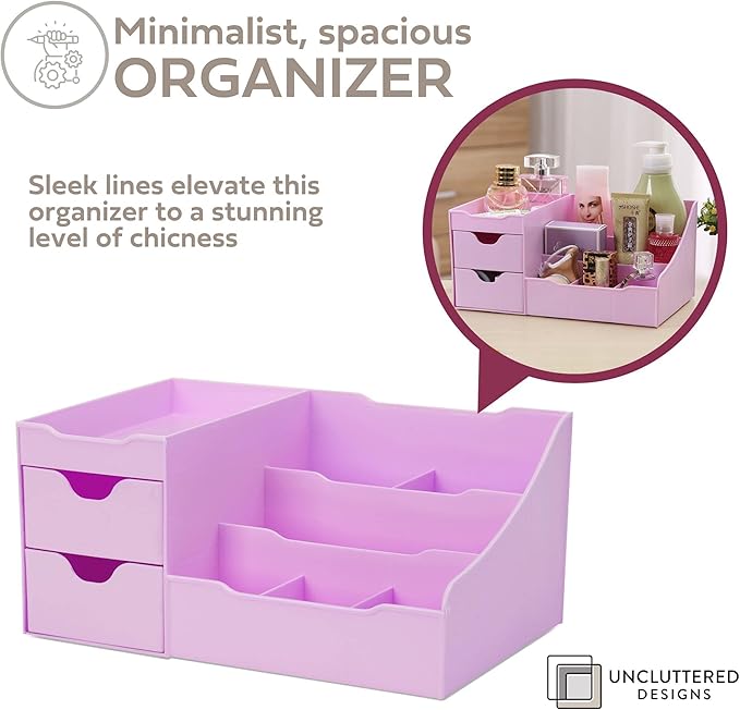Uncluttered Designs Makeup Organizer With Drawers - Modern Countertop Storage for Cosmetics - Chic Vanity Holder for Perfume,