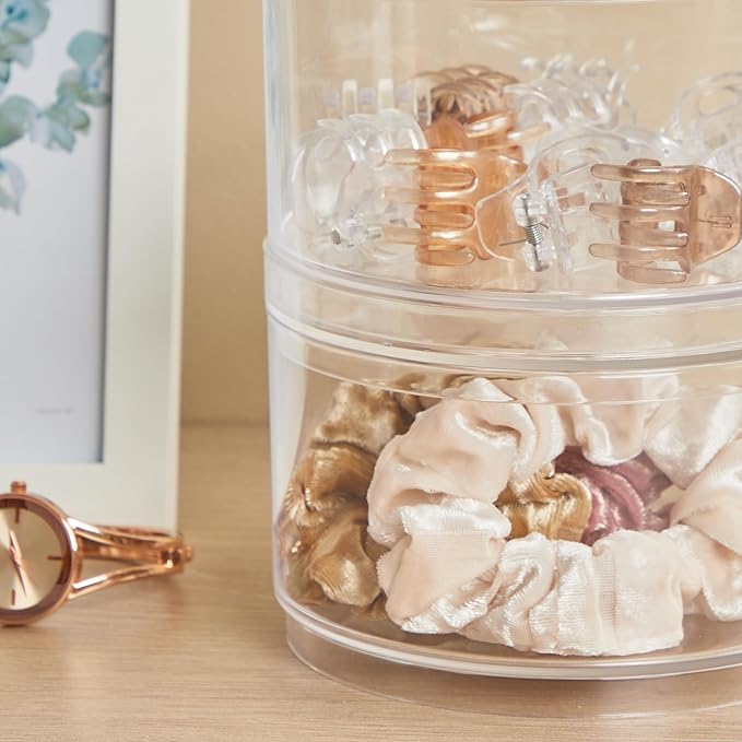 STORi Bella Stackable Clear Plastic Container (Set of 3) Round Vanity Storage Organizers with Lids for Hair Accessories & Bea