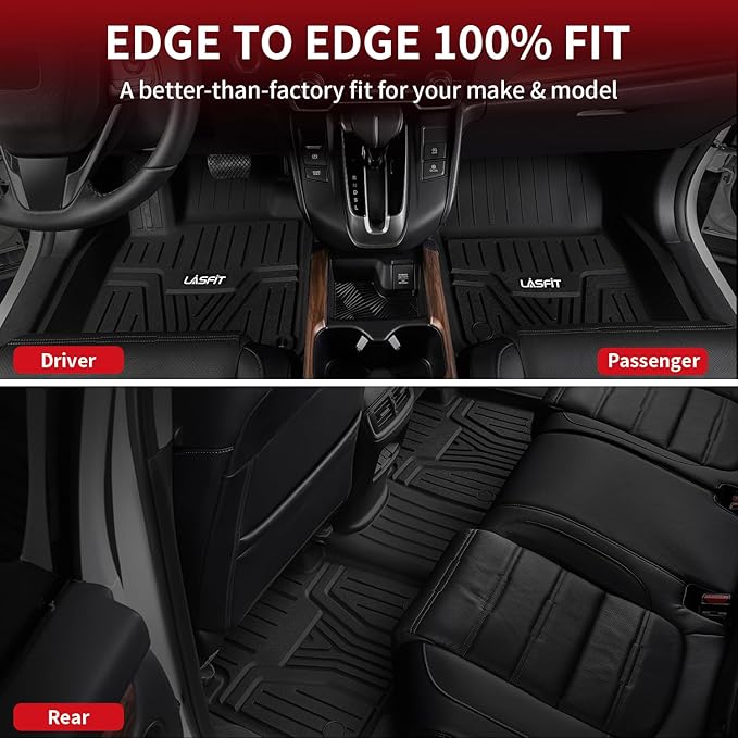 LASFIT Floor Mats for Honda CR-V CRV 2022 2021 2020 2019 2018 2017 (Gasoline & Hybrid), All Weather Custom Fit TPE Floor Liners, 1st & 2nd Row, Black (EX/EX-L/LX/Touring/Sport/Special Edition)