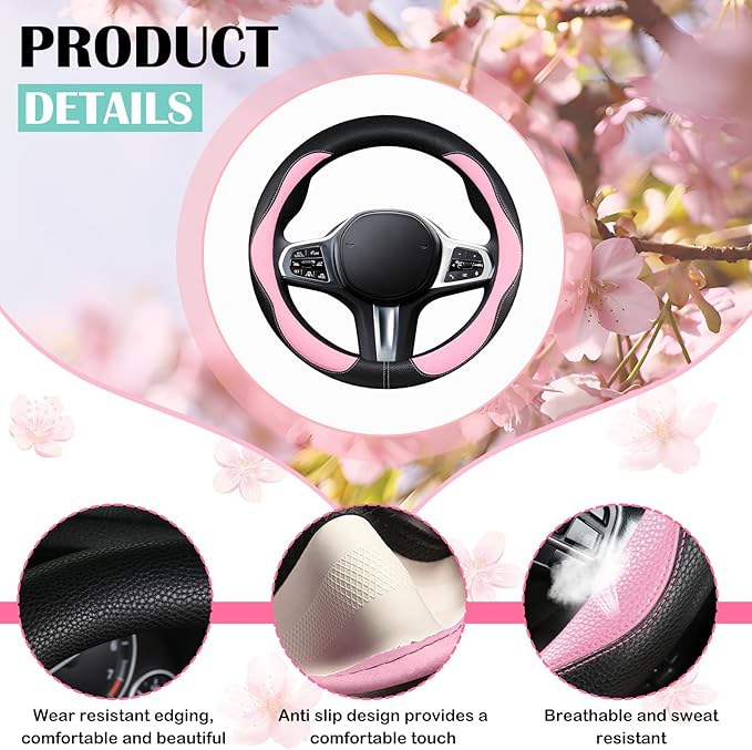 SuperKaKa Car Steering Wheel Cover 2025, Universal Auto PU Cute Breathable Slip-Proof Comfort Imitation Leather Protector Car