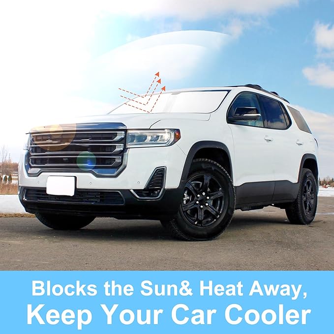 TINGLU Sun Shade for GMC Acadia SUV 2017-2023 Accessories Windshield Sun Shade Window Shade UV Rays Protection Sun Visor Cover with Steering Wheel Sunshade Storage Bag