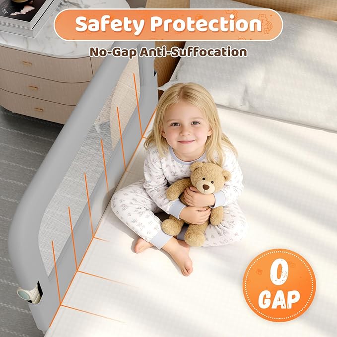 omzer Large Bed Guard Rail for Toddlers - 59inch Foldable & Adjustable Heights Baby Bed Safety Railing - Toddler Long Bed Rai