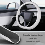Steering Wheel Cover for Tesla Model 3 2024-Present Highland/Tesla Model Y Juniper 2025-Present, Carbon Fiber Steering Wheel Cover for Tesla Model 3 Highland/Y Juniper Accessories, Matte White