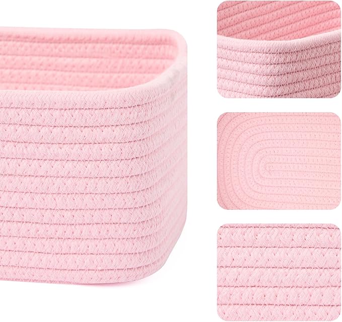 MiniArk Small Storage Baskets for Organizing | Closet Organizer Bins | Shelf Toy Basket | Woven Rope Baskets | Cube Decorativ