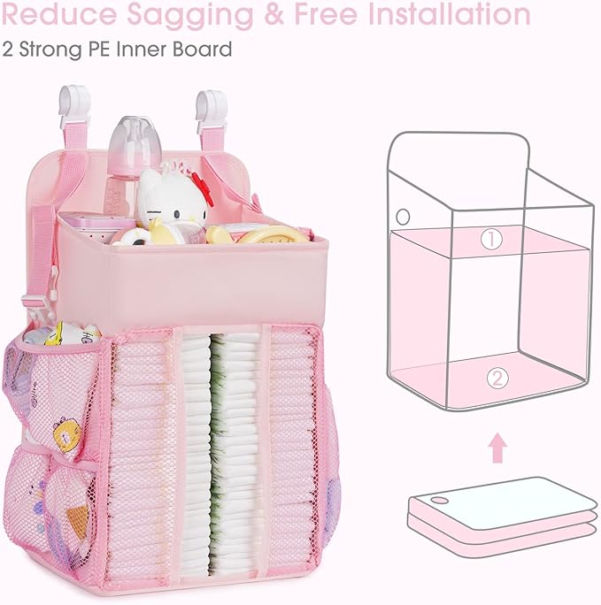 Maliton Hanging Diaper Caddy Nursery Caddy Organizer for Playard, Wall or Crib, Diaper Stacker with Baby Essentials Storage