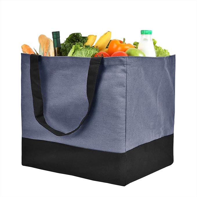 Canvas Reusable Grocery Bags Heavy Duty, 8.3 gal Foldable Large Tote Bag with Handles, Holds 60 lbs Canvas Shopping Bags, 1 Pack