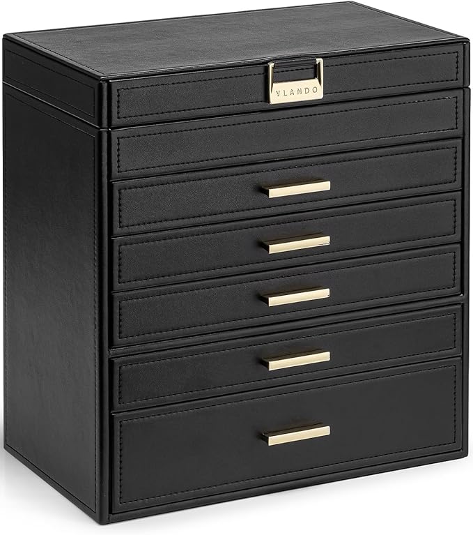 Vlando 6 Layer Large Jewelry Box - Jewelry Holder Organizer, Jewelry Box Organizer for Drawer Necklace Ring Bracelet and Watc