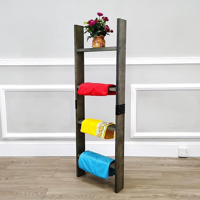 FixtureDisplays® 4-Foot Rustic Farmhouse Blanket Ladder, Wall-Leaning Decorative Wood Ladder, Ladder-Style Pine Wood Blanket 