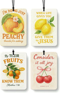 Trendy Peach Lemon Orange Cherry Christian Car Air Freshener 4 Pcs, Cute Fruits Religious Hanging Air Freshener for Cars Clos
