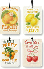 Trendy Peach Lemon Orange Cherry Christian Car Air Freshener 4 Pcs, Cute Fruits Religious Hanging Air Freshener for Cars Clos