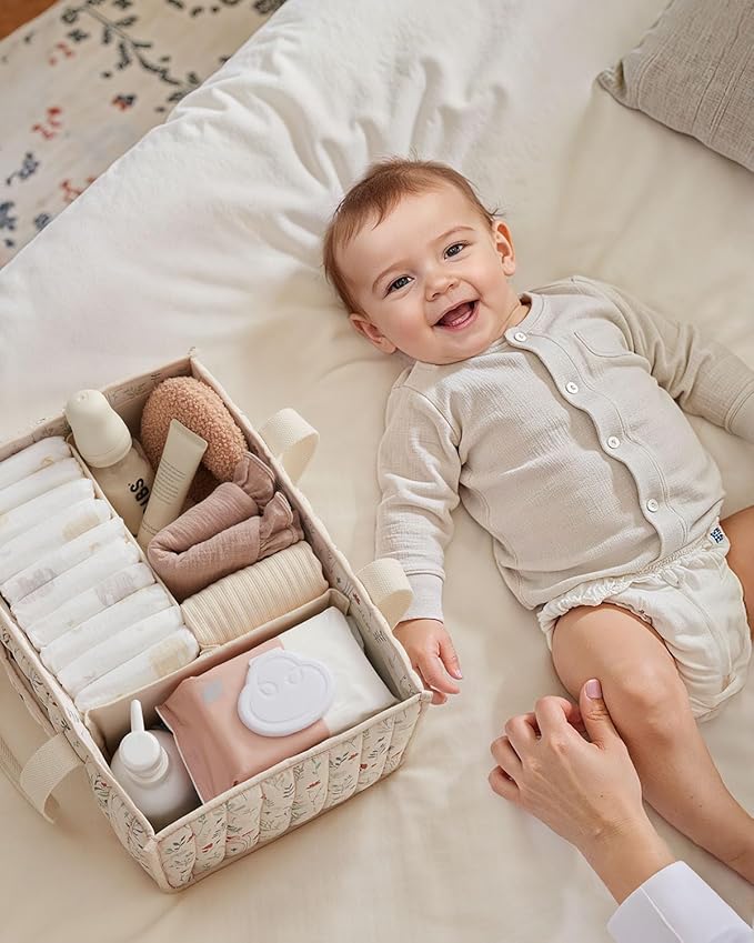 Blissful Diary Floral Diaper Caddy Organizer, Stylish Nursery Storage Basket, Gift for Baby Shower, Newborn Essentials, Flora
