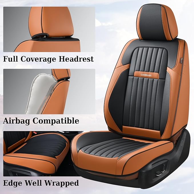 Coverado Car Seat Covers Front, Seat Covers for Cars, Waterproof 2-Pack Car Seat Cushions, Leather Carseat Seat Protectors, U