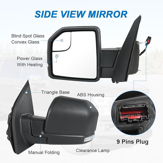 JDMSPEED Left Driver Side View Mirror Compatible with 2015-2020 Ford F150 with Heated Turn Signal Power Glass Puddle lights C