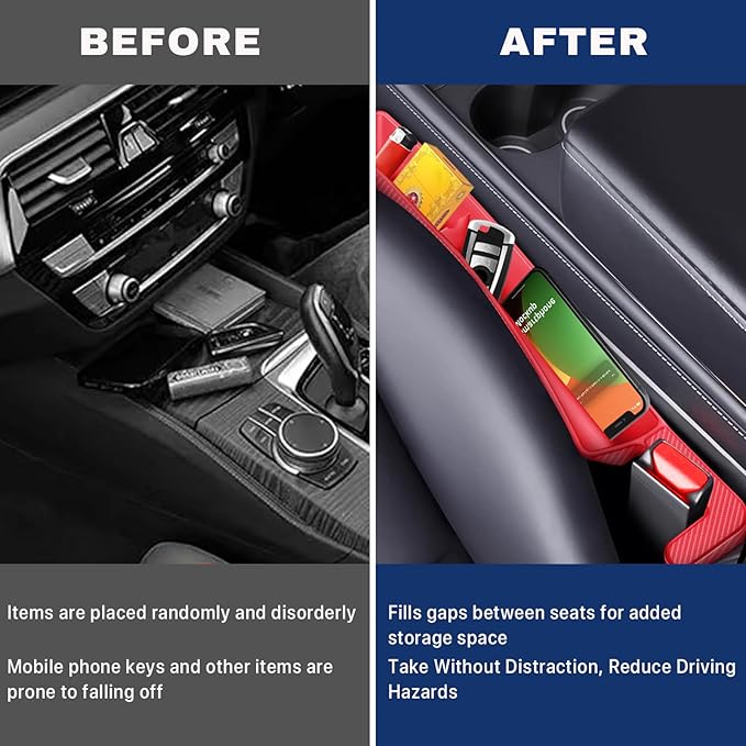 2PCS Car Seat Gap Filler, Vehicle Seat Organizer for Avoiding Dropped Items, Fill The Gap Between Seat and Console, No Drop Seats Guard for Coins Wallets Keys, Universal Car Accessories (Red)