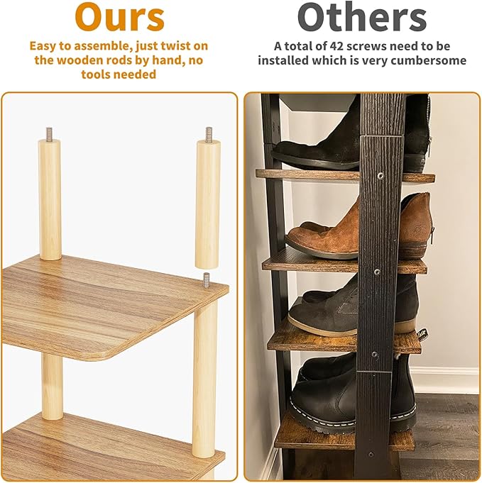 LUCKNOCK Vertical Shoe Rack, 8-Tier Tall Narrow Shoe Organizer for Entryway, Closet, Dorm & Small Spaces, Freestanding Wooden