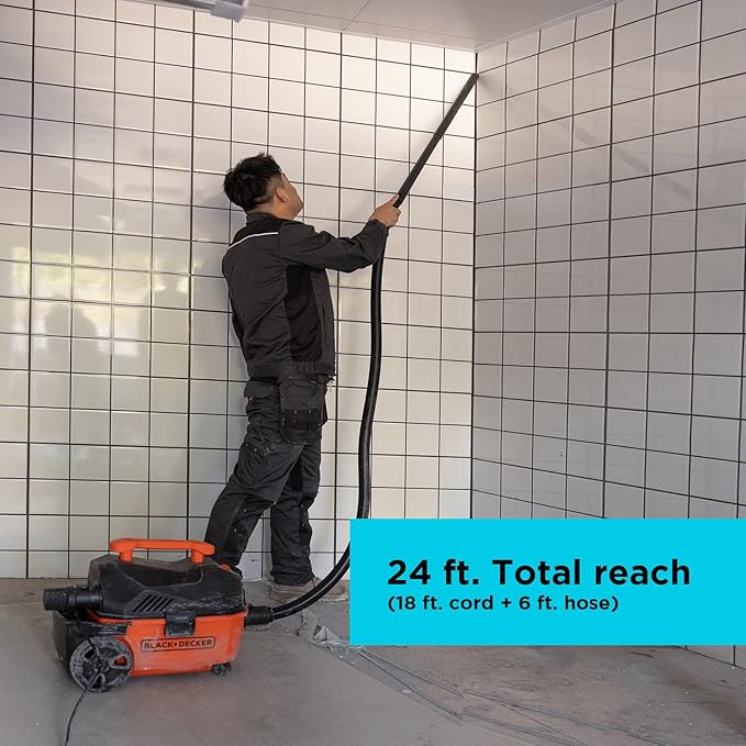 BLACK+DECKER Shop Vacuum Wet and Dry, 4 Gallon 5.0 Peak HP Wet/Dry Vacuum, Quiet Operation with Muffler, Long Reach Cleaning 