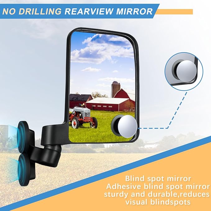 Magnetic Tractor Mirrors 2 PCS, Tractor Side Mirror with Blind Spot Mirror, Compatible with John Deere Kubota B BX Mahindra Tractor Accessories