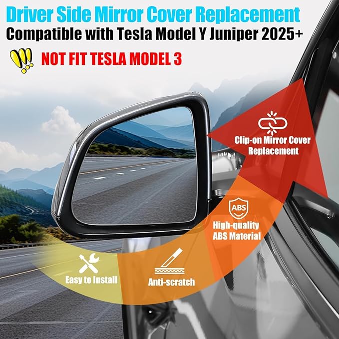 Jaronx Compatible with Tesla Model Y Juniper Mirror Cover Replacement 2025 2026, Left Driver Side Clip-on Rear View Mirror Cover Cap for Tesla Model Y Juniper Accessories 1963538-D4-B (Solid Black)