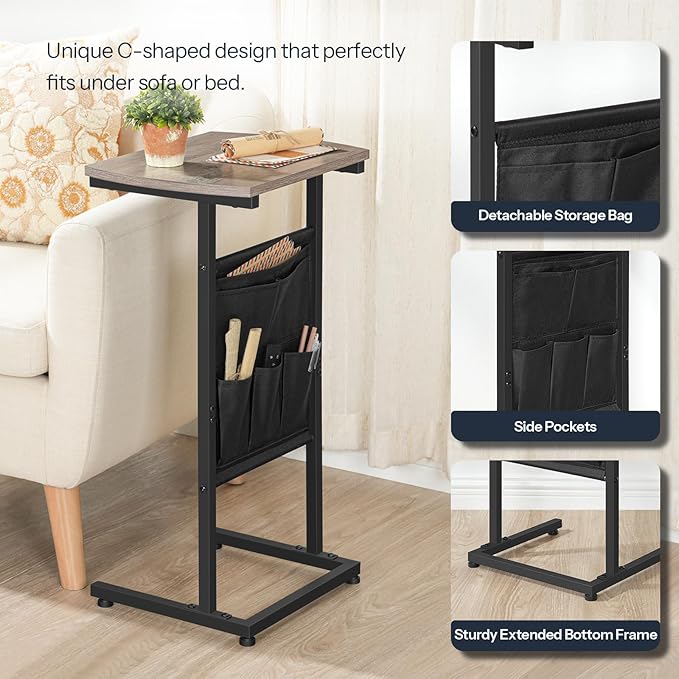 HOOBRO Floating Shelves for Wall and C Shaped End Table, 23.6" Hanging Shelf, 28.3" Small Side Table for Couch, Sofa Table wi