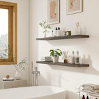 Vivelove Elm Wood Floating Shelves, Wooden Shelves for Wall with Invisible Bracket for Living Room Bedroom Bathroom Office Bo