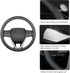 Leather Steering Wheel Cover for Chevy Silverado 1500 2500 3500, 14.5-15 inches Car Steering Wheel Cover, Black