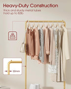 Sakugi Clothes Rack - Clothing Rack with Storage Mesh Shelf & Casters, Heavy-Duty Metal Clothing Rack for Hanging Clothes, Dr