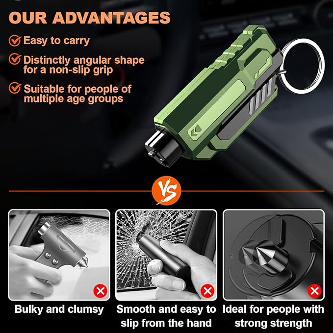 4PCS Car Window Breaker Seatbelt Cutter, Portable 2 in 1 Seatbelt Cutter and Window Glass Breaker Keychain Emergency Escape T