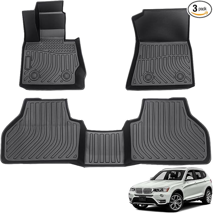 All Weather Floor Mats Compatible with 2011-2017 BMW X3 F25, 3D TPE Rubber Full Cover Protection Car Mats Full Set Liners Black