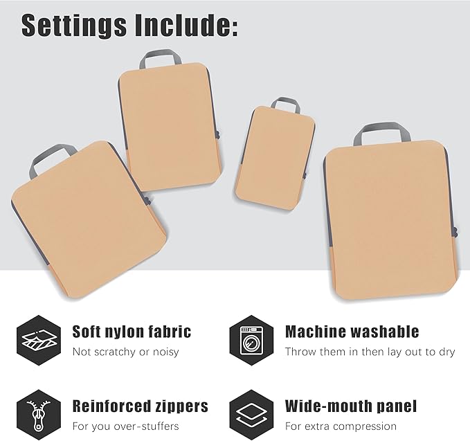 PANDA JOYS 4 Set Compression Packing Cubes Travel - Travel Accessories Expandable Packing Organizers for Carry On - Essential
