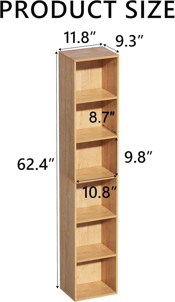 6 Cube Storage Organizer,Wooden 6-Tier Open Shelf Bookshelf,Versatile Storage Cubes for Living Room，Bedroom,Home Office,(Oak,