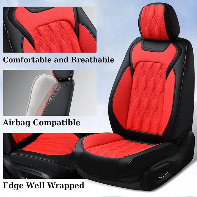 Coverado Car Seat Cover Full Set, Luxury Leather Seat Covers for Front and Rear, Waterproof Seat Covers 5 Seats, Car Seat Pro