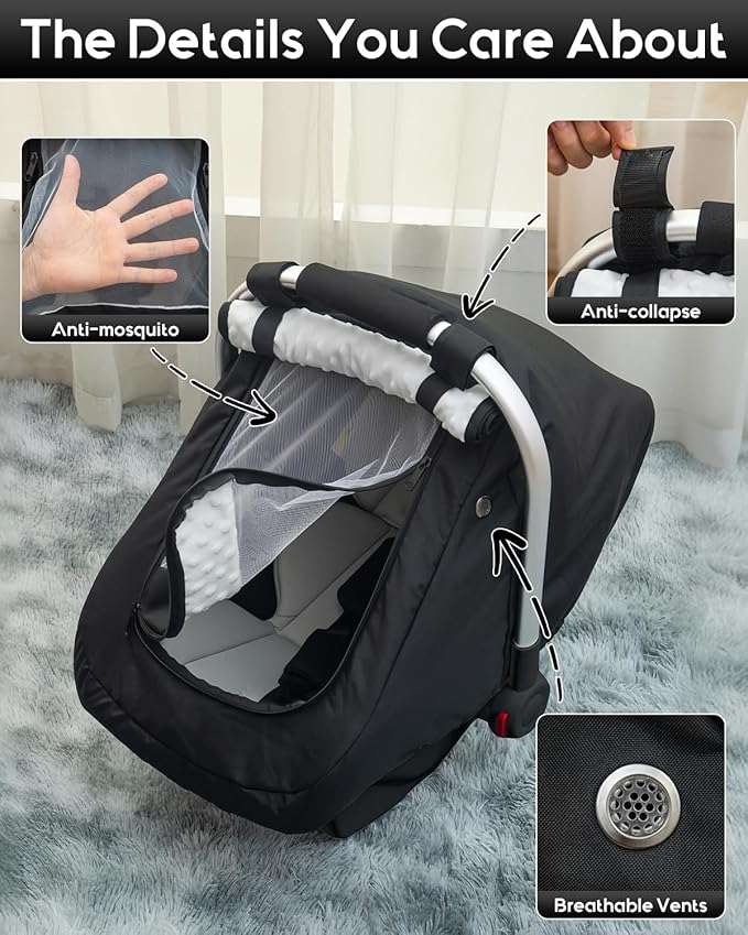 Waterproof Baby Car Seat Cover, Warm Carseat Cover for Cold Weather, Infant Car Seat Canopy with 2 Breathable Vents, 3D Mink 