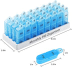 Daviky Monthly Pill Organizer 2 Times a Day, 30 Day Pill Box AM PM with Separate Container, One Month Medicine Case Twice a D