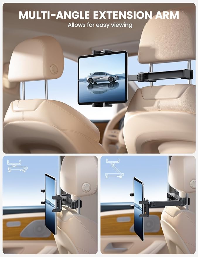 Lamicall Car Headrest Tablet Holder - [Lockable] [Thick Case Friendly] [Foldable Clip] Car Backseat Tablet Mount, Gifts Car Accessories for Kids, for iPad Pro, Air, Mini, Fire HD, 4.7-13" Tablets