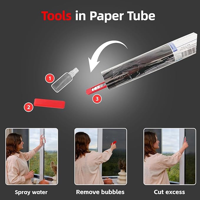 One Way Privacy Window Film Sun Blocking, Heat Blocking Window Tint for Home See Out But Not in, Static Cling & Anti UV, Black-Silver,41.3Inch x 98.42 Inch