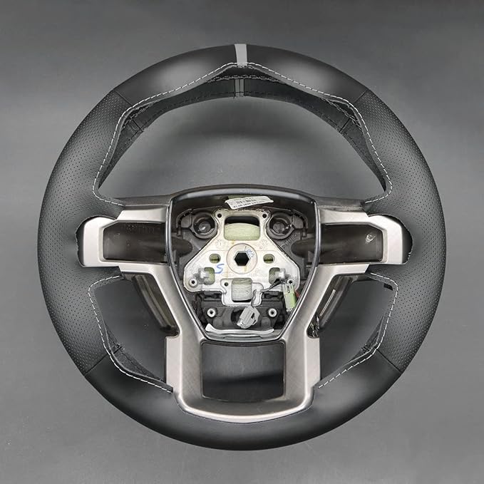 MEWANT Hand Stitch Black Faux Leather Steering Wheel Cover for Ford F-150 F-250 F-350 F-450 F-550 F-600 F-650 F-750