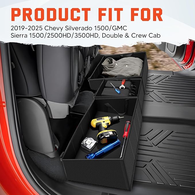 Foldable Under Seat Storage Organizer for 2019-2025 2026 Chevy Silverado/GMC Sierra 1500 & 2020-2025 2500HD/3500HD - 600D