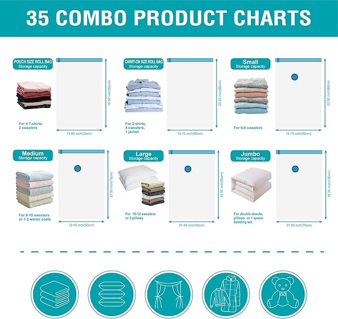 Cozy Essential Vacuum Storage Bags, 80% Compression Vacuum Seal Space Saver Plastic Packaging Bags for Clothes, Blankets, Pil