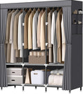 LOKEME Wardrobe Closet,Portable Closet for Bedroom Steel Pipe Diameter 19mm Strong and Sturdy Grey Portable Closets for Hangi