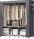 LOKEME Wardrobe Closet,Portable Closet for Bedroom Steel Pipe Diameter 19mm Strong and Sturdy Grey Portable Closets for Hangi