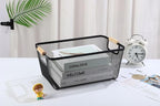 AJIODA Metal Mesh Steel Basket, Large Wire Storage Organizer Basket Multi-function Hanging Kitchen Baskets with Wood Handle f