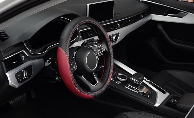 LABBYWAY Microfiber Leather Auto Car Steering Wheel Cover, Universal 15 Inch Anti-Slip Wheel Protector, Claret