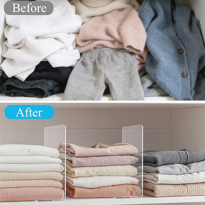 Shelf Dividers for Closet Organization: 10" Tall x 12" Deep Acrylic Closet Shelf Dividers for Clothes Sweater Purse - Clear O