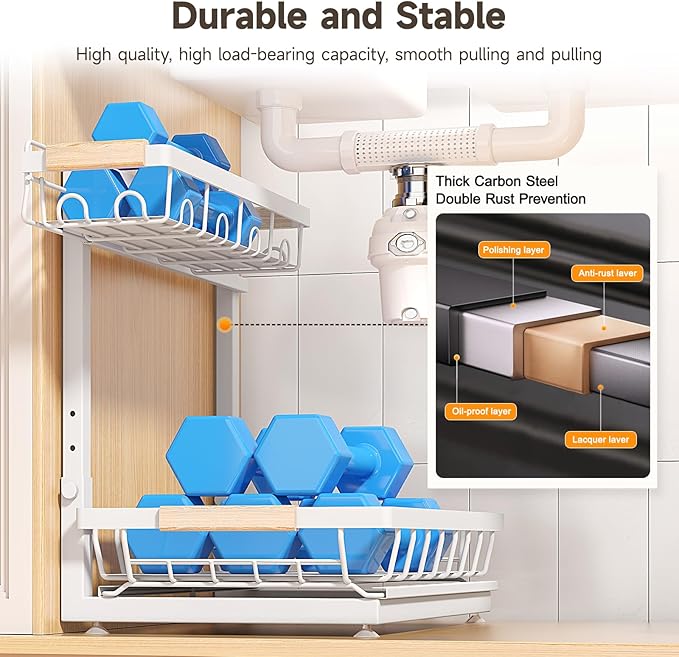 Sevenblue 2 Packs Under Sink Organizer, Height Adjustable 3 Tier Under Kitchen Sink Organizer, Multi-Purpose Storage Shelf fo