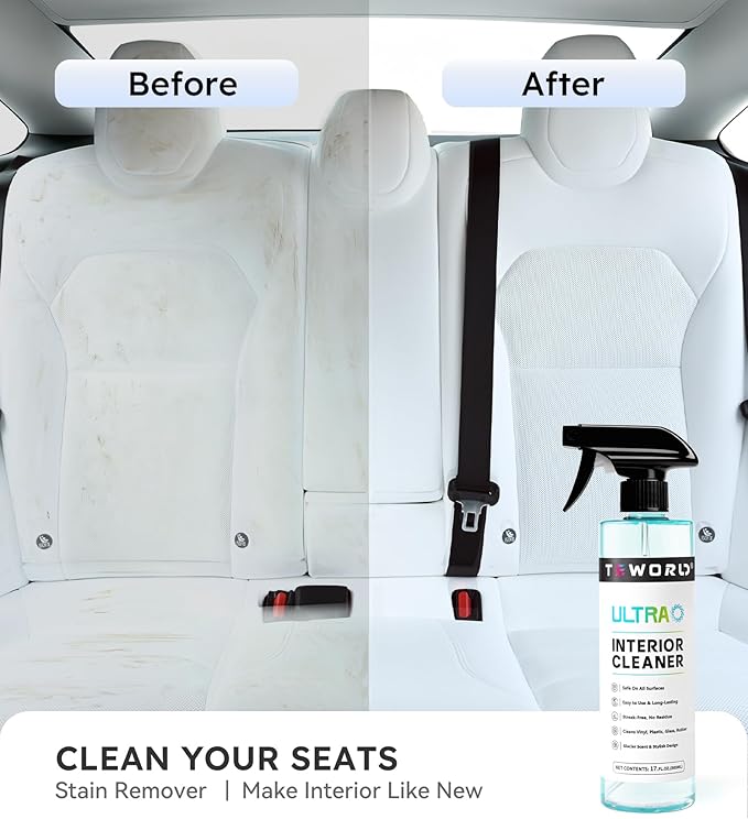 Premium Car Interior Cleaner (17oz Brush + Towel) | Interior Car Cleaner for Leather, Vinyl, Glass & Plastic | Residue-Free M